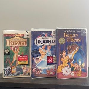 New Sealed Disney VHS Beauty and The Beast Cinderella and Bambi